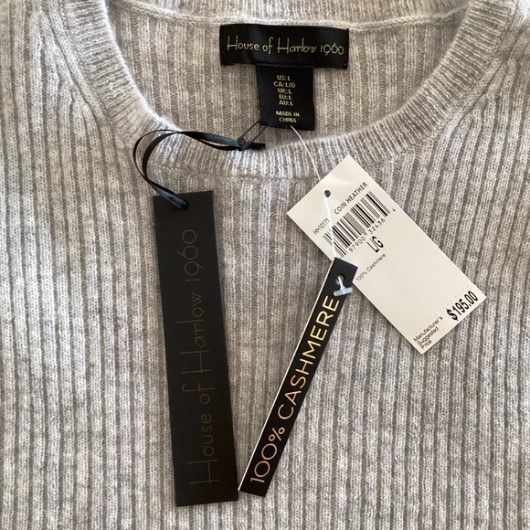 House of Harlow 1960 Heather Gray 100% Cashmere Sweater Top Short Sleeve Sz L - Picture 4 of 10